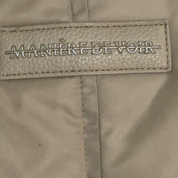 Maniere De Voir Women's Long Jacket Puffer 4 S M 6 8 Taupe Tan Cream Zipper Warm - Picture 8 of 11
